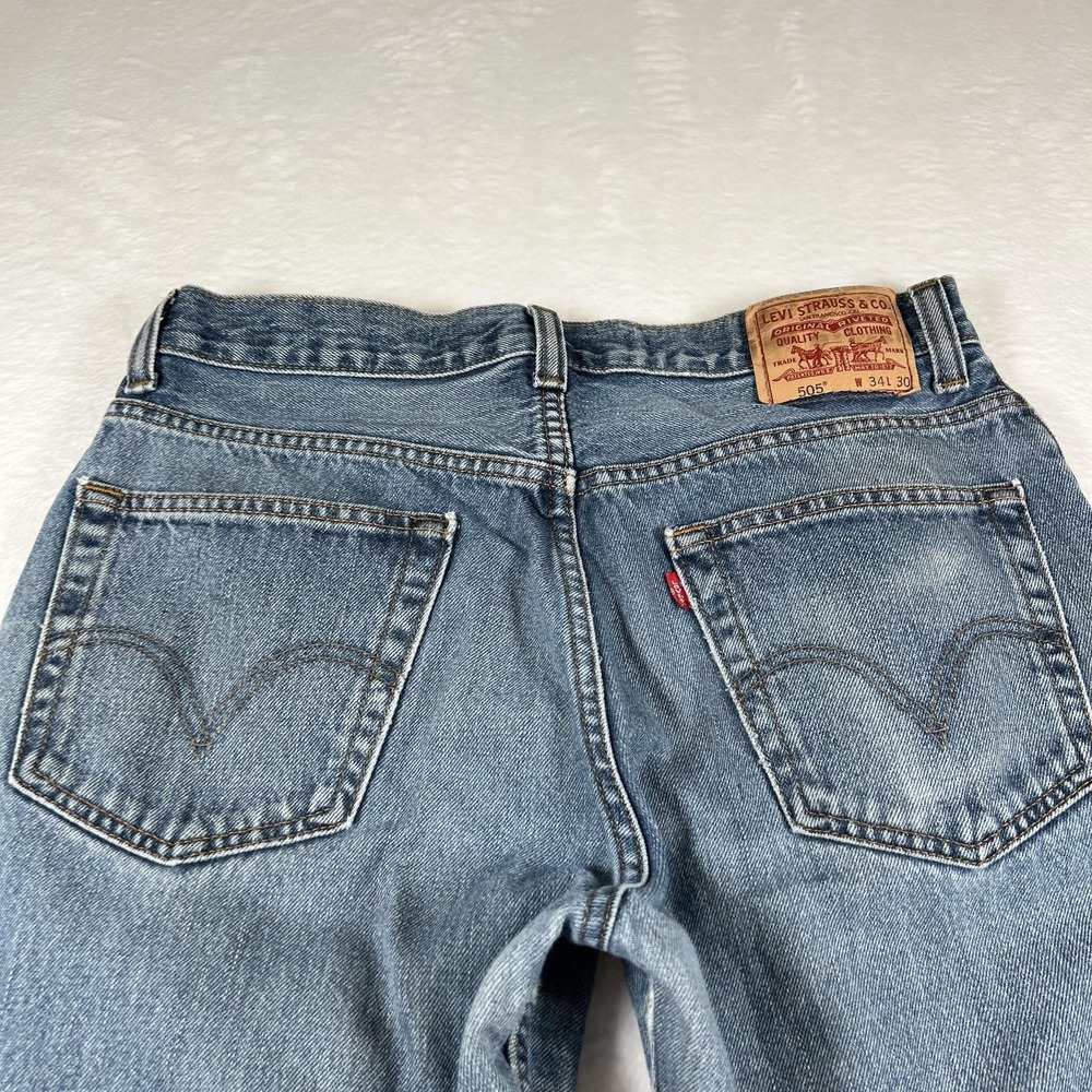 Levis 505 Y2K Jeans Mens 34x30 Medium Wash Denim Regular Fit Straight Leg Blue - Picture 9 of 12